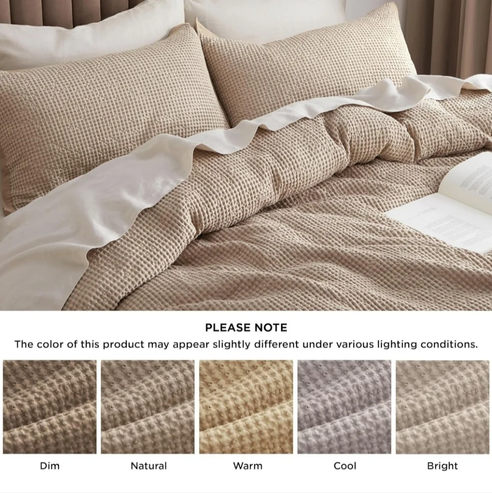 100% Cotton Duvet Set Waffle Weave Khaki King